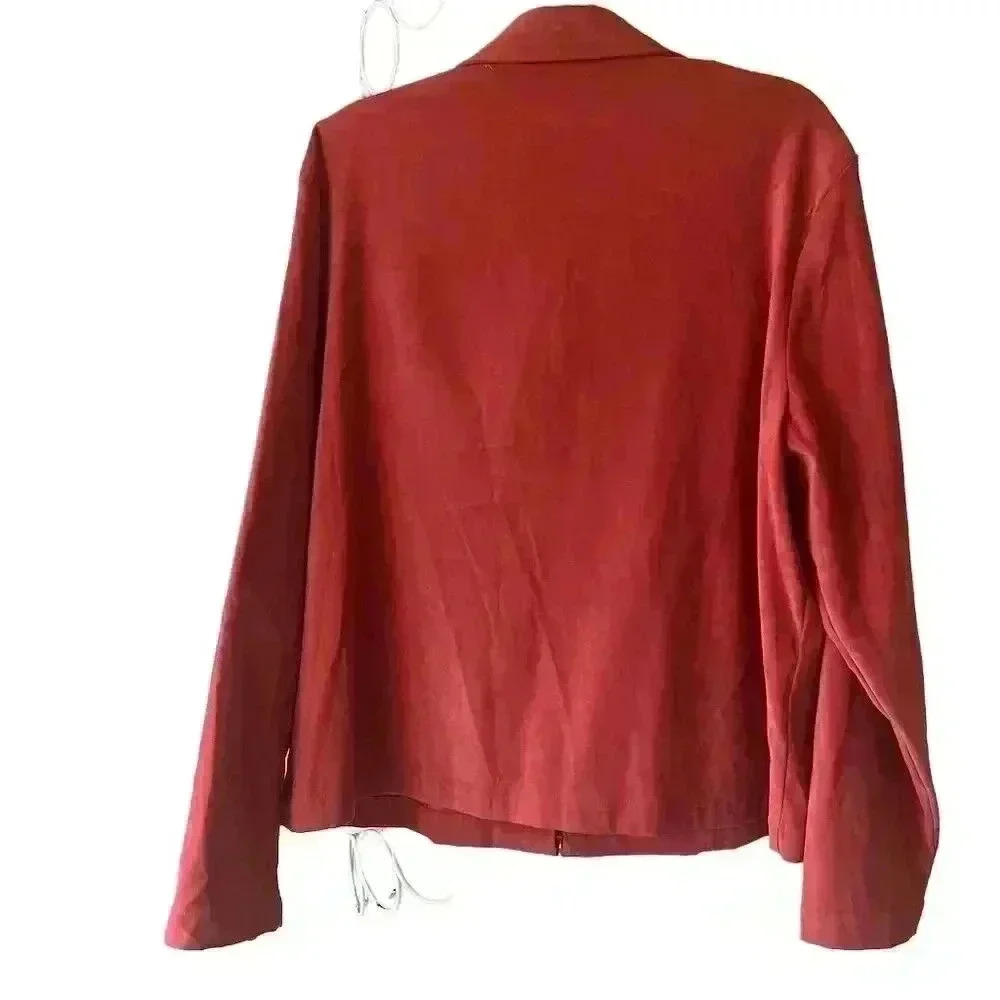 Croft & Barrow Women's XL Red Faux Suede Jacket Boxy Fit Zip Closure - Picture 6 of 7